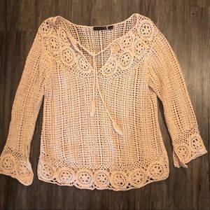 JW Style Open Weave Peach Crochet Top